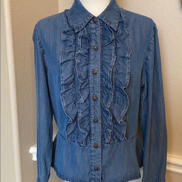 Lucia Lukken Tops - Lucia Lukken Denim Ruffle Blouse